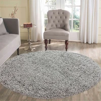 plain shaggy grey rug circle in living room