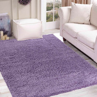 plain shaggy lilac rug in a living room