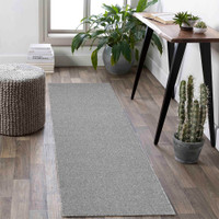 plain low pile silver rug runner in a living space