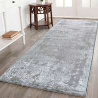 modern abstract acrylic grey rug runner in a hallway