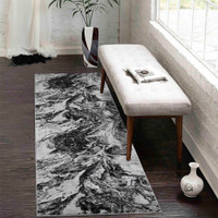 modern abstract water flow black rug runner in a hallway