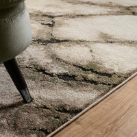 abstract green shaggy rug side angle view with table legs