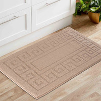 cubed trellis beige doormat in a living room