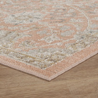 traditional floral coral rug side angle closeup corner