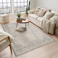 traditional floral grey rug in a living room
