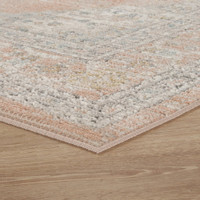 traditional floral coral rug side angle closeup corner
