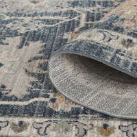 traditional navy rug runner closeup rolled