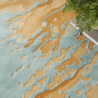 sand blue abstract rug closeup pattern with a plant