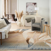 sand abstract rug in a living room with furniture