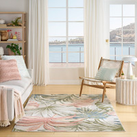 floral ivory green rug indoors with seaside view