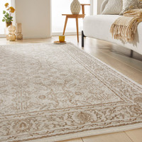 grey khaki traditional rug closeup in living room