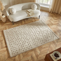 ivory wool rug in a living room with natural decor
