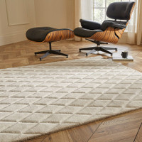 ivory wool rug in a living room with natural decor