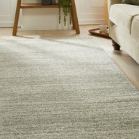 sage striped rug in a living room with matching decor