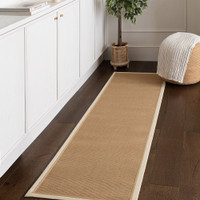 cream linen jute rug runner in a hallway