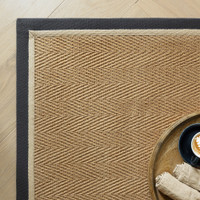 herringbone slate cream jute rug closeup corner