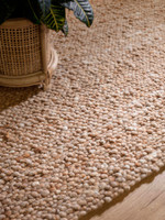 honey wool rug closeup with plant pot