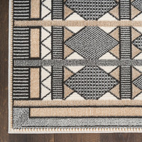 beige black geometric rug closeup corner