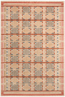 rust blue geometric rug portrait