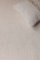 ivory plain flatweave rug closeup with a cushion