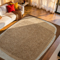 beige abstract eco rug in a bedroom room with matching decor