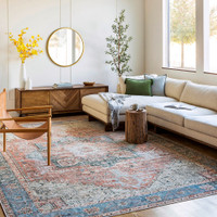 rust traditional rug in a room with matching decor
