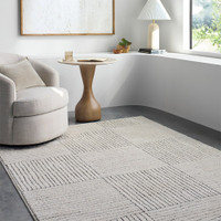 ivory black scandi rug in a room with matching decor