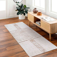 brown ivory scandi rug runner runner in a room with matching decor