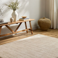 beige brown rug  in a room with matching decor