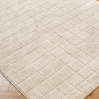 beige brown rug closeup corner on wood floor