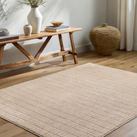 beige rug  in a room with matching decor