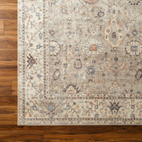 camel traditional rug closeup corner on wood floor