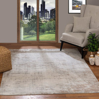 grey abstract rug in a room with matching decor