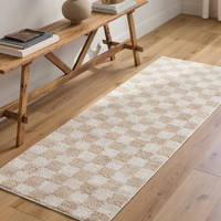 beige checker shaggy rug in a room with matching decor