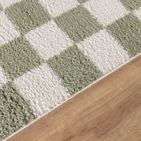 green checker shaggy rug closeup detail