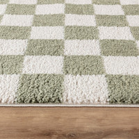 green checker shaggy rug closeup detail