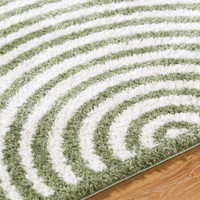 green geometric shaggy rug closeup detail