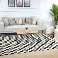 ivory black scandi rug in a room with matching decor