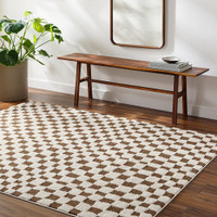 ivory brown scandi rug in a room with matching decor