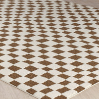 ivory brown scandi rug closeup corner on wood floor
