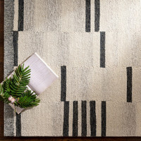 beige striped wool rug closeup detail
