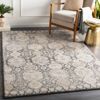 black traditional rug in a room with matching decor