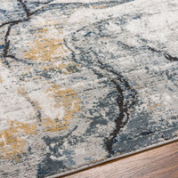 blue abstract rug closeup detail