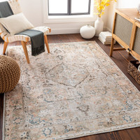 taupe traditional rug in a room with matching decor