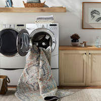 sage traditional rug in a washing machine