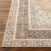 cinnamon traditional rug closeup corner on wood floor
