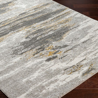 grey abstract rug closeup corner on wood floor