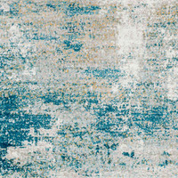 teal abstract rug closeup detail
