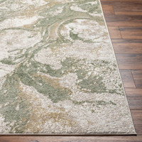 green abstract rug closeup corner on wood floor