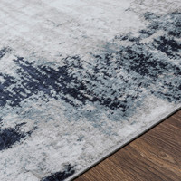 navy abstract rug closeup detail